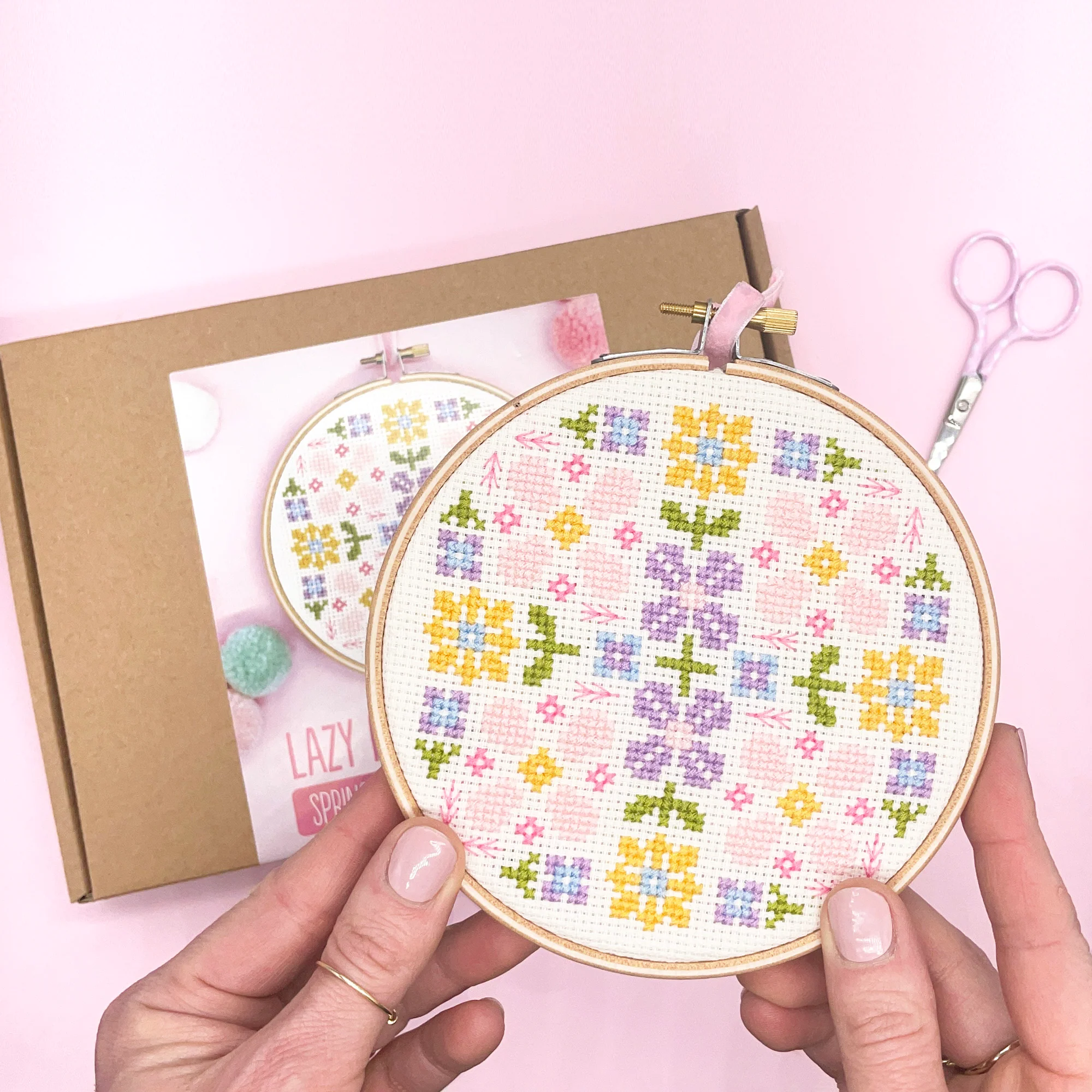 5" Floral Cross Stitch Kit for Beginners - Image 3