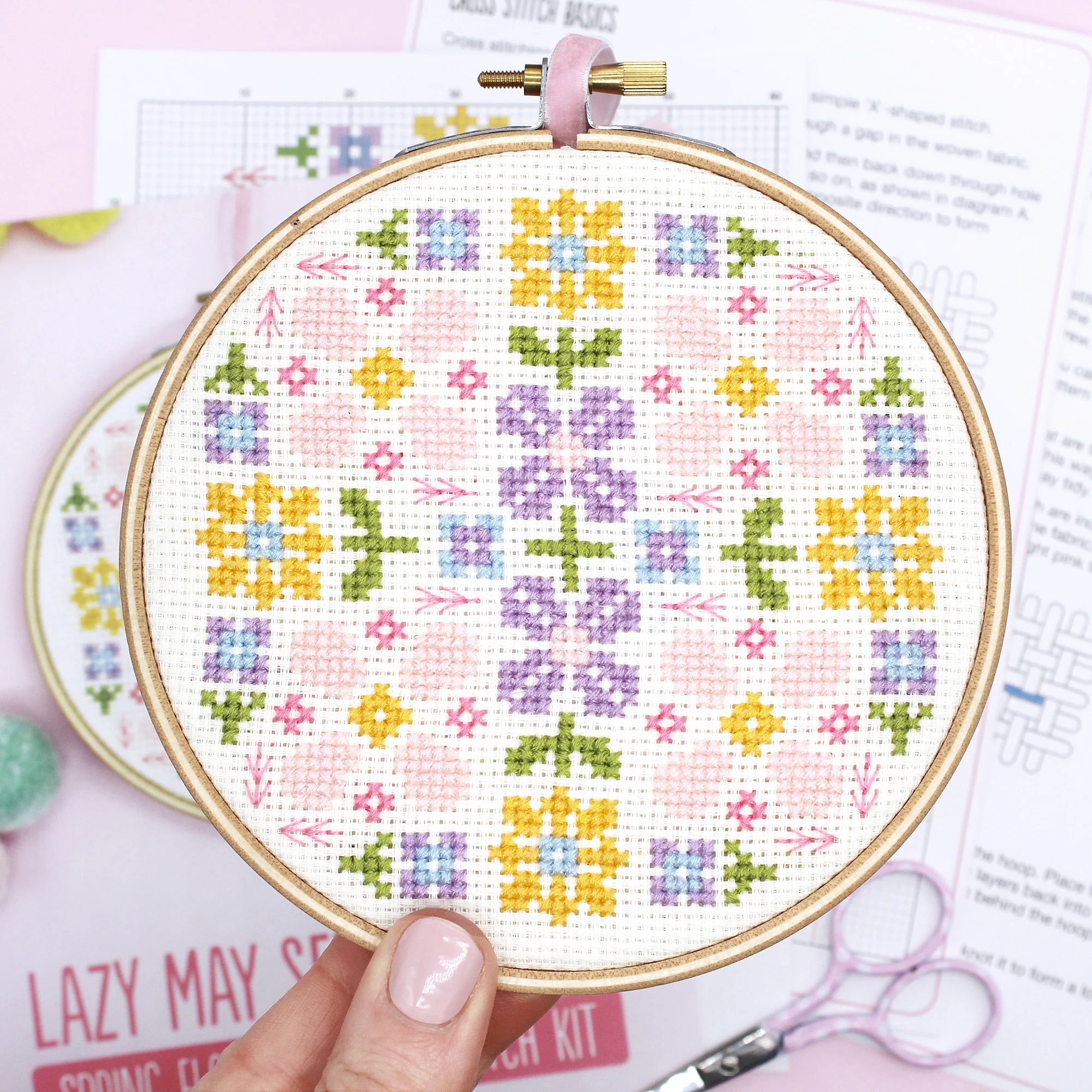 5" Floral Cross Stitch Kit for Beginners - Image 4