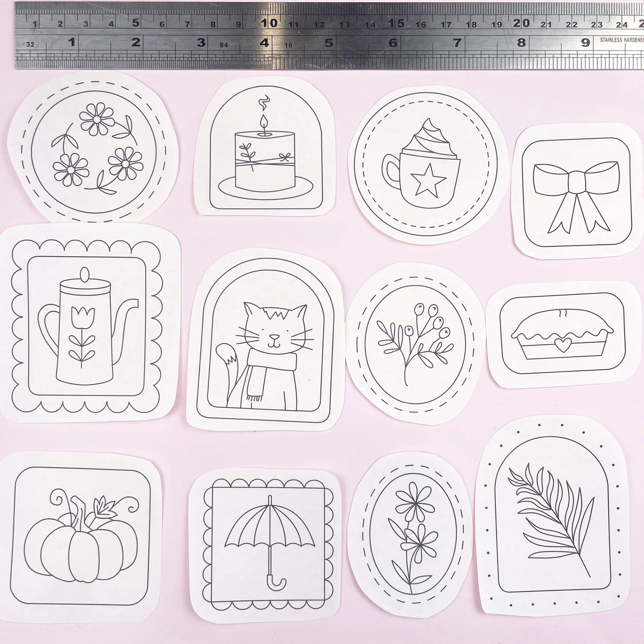 Iron-On Embroidery Patterns: 12 Autumn Doodle Themed Designs - Image 6