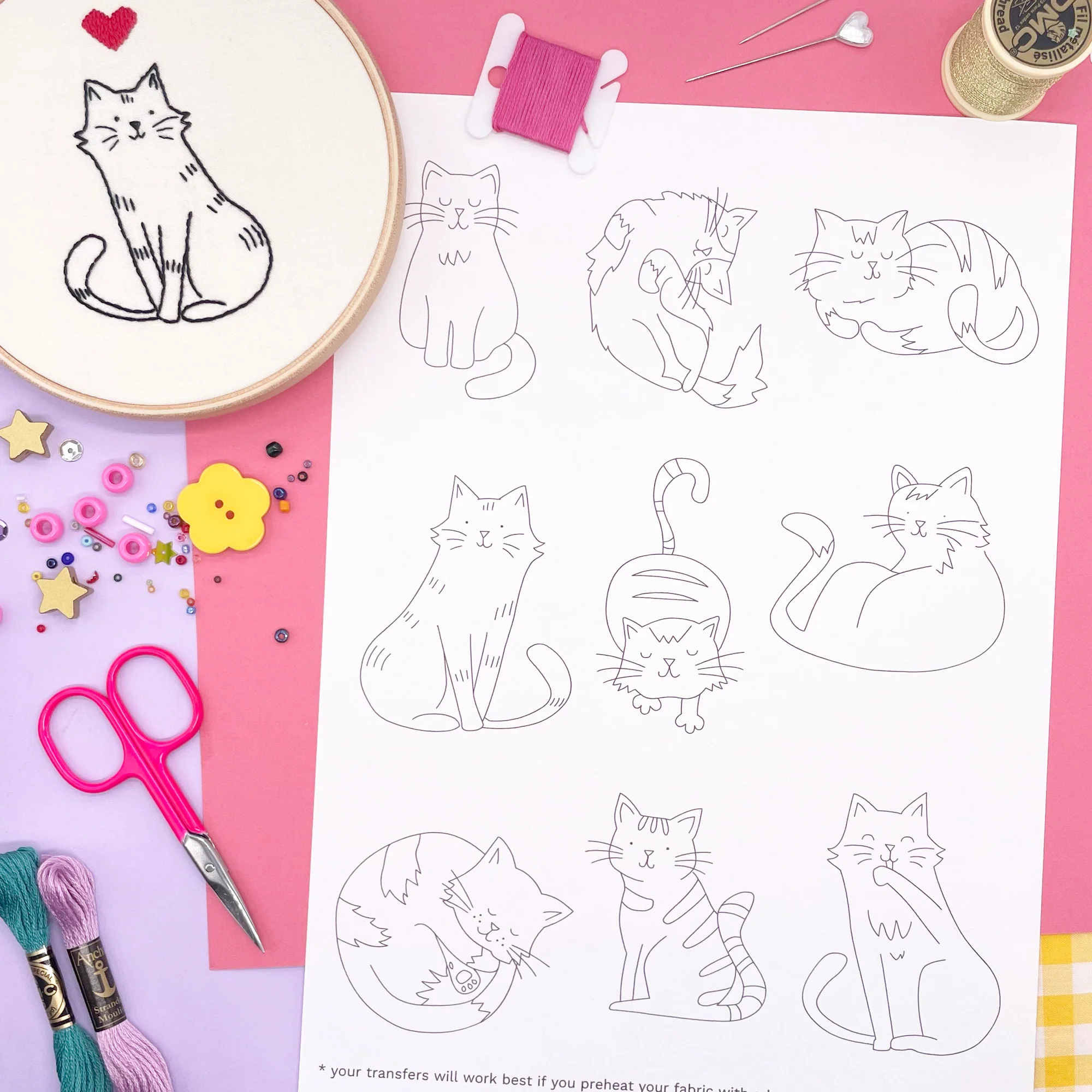 Iron-On Embroidery Patterns: Cute Cat Themed Designs - Image 7