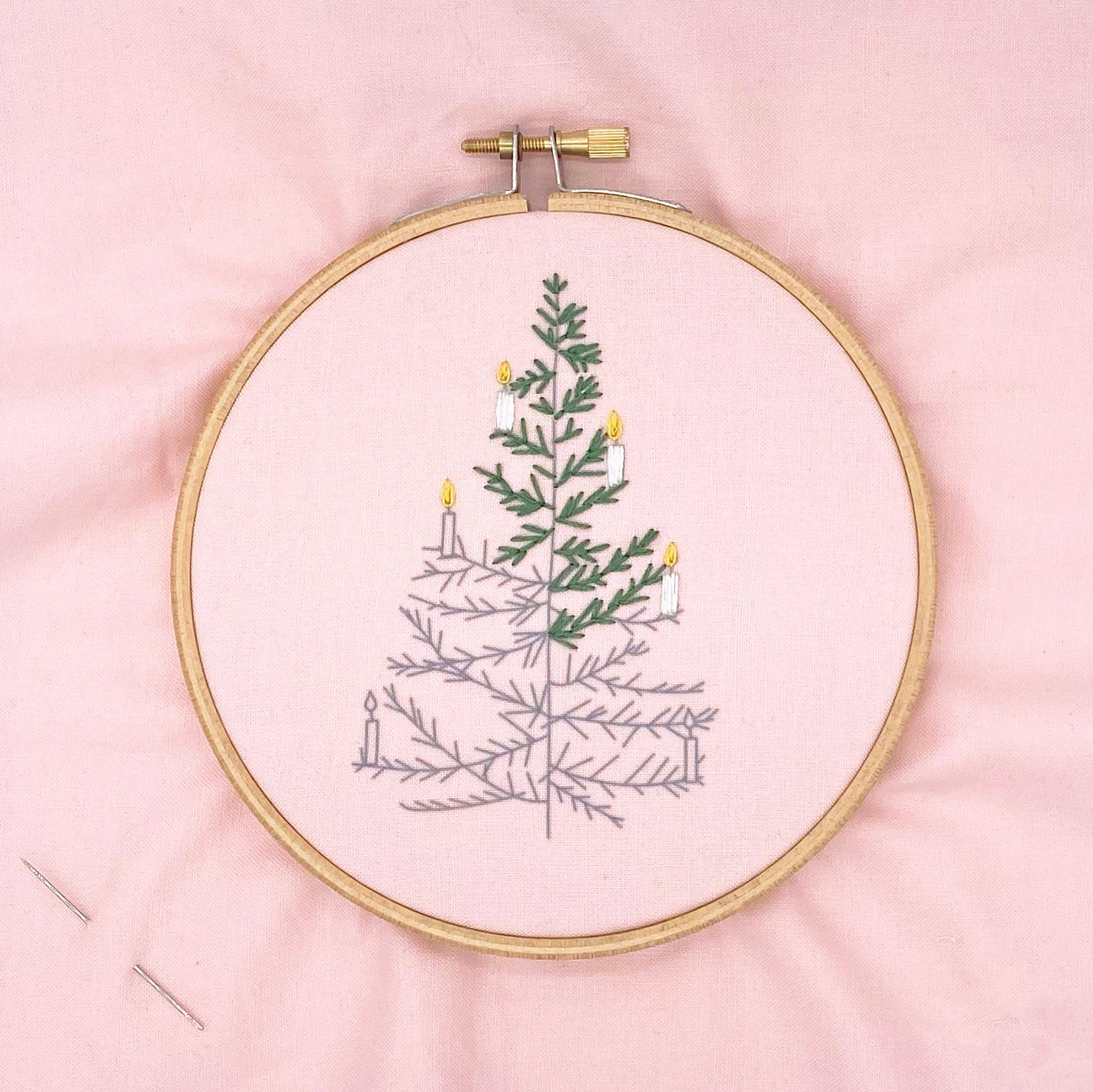 Christmas Embroidery Kit: 5" Beaded Tree Design (pink) - Image 3