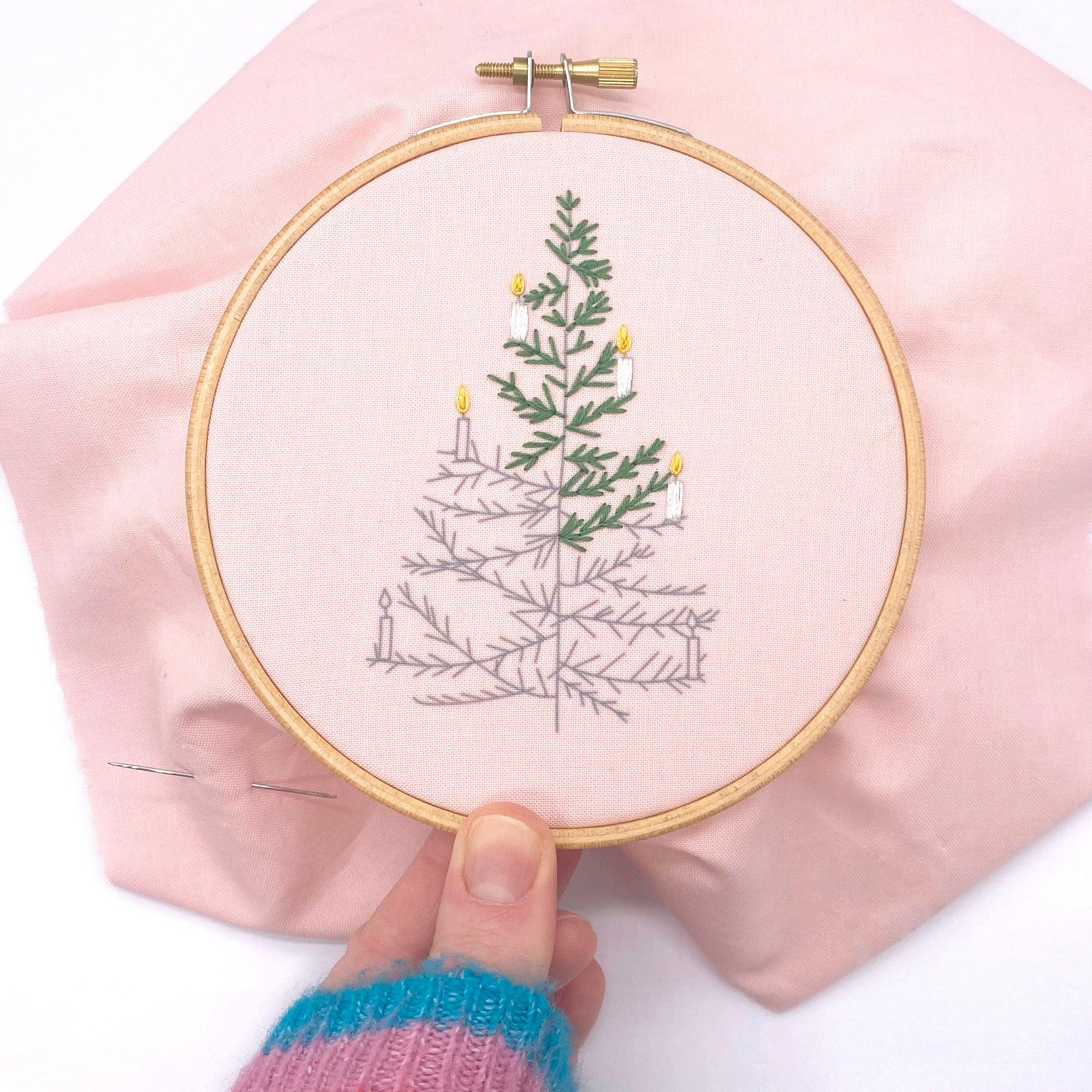 Christmas Embroidery Kit: 5" Beaded Tree Design (pink) - Image 5