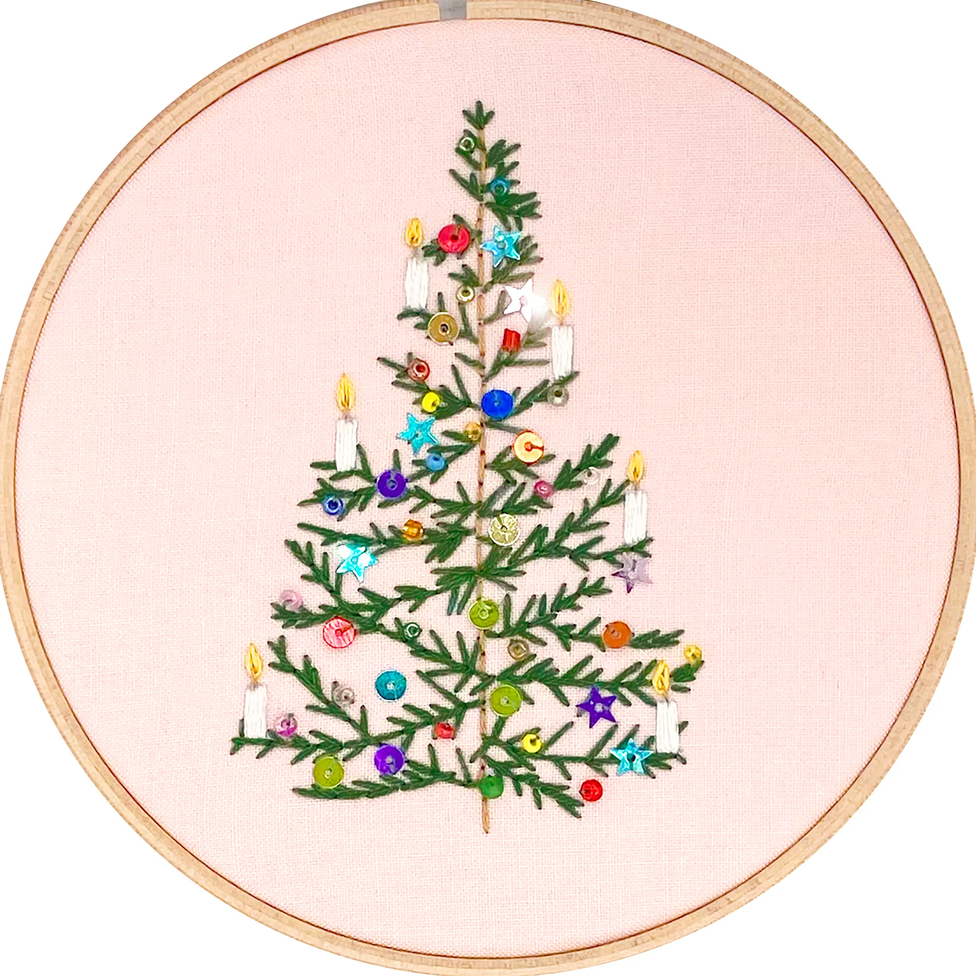 Christmas Embroidery Kit: 5" Beaded Tree Design (pink) - Image 6