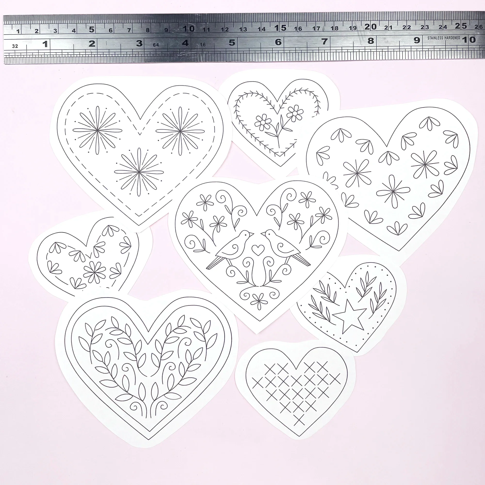 Iron-On Embroidery Patterns: 8 Folk Heart Themed Designs - Image 5